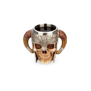 Caneca de Caveira Resina 3D Capacete Chifre Nórdico 400ML Alça Ambidestro Cerveja Chopp