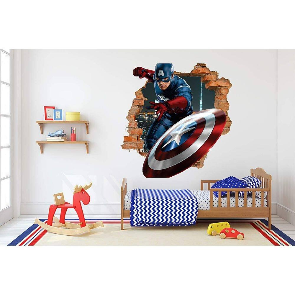 Adesivo De Parede Buraco Falso Capitão America
