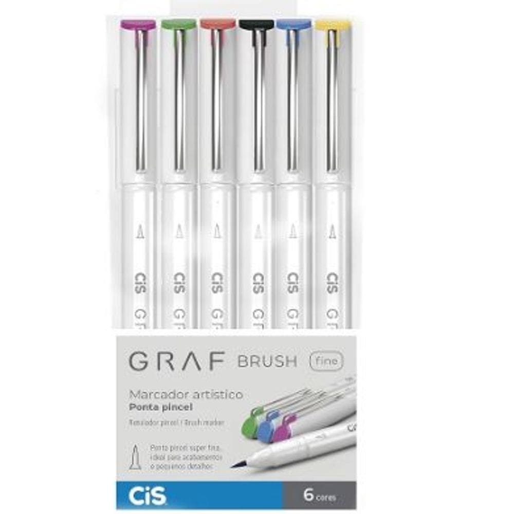 Marcador Artístico Ponta Pincel Graf Brush Pen Fine - 06 Cores
