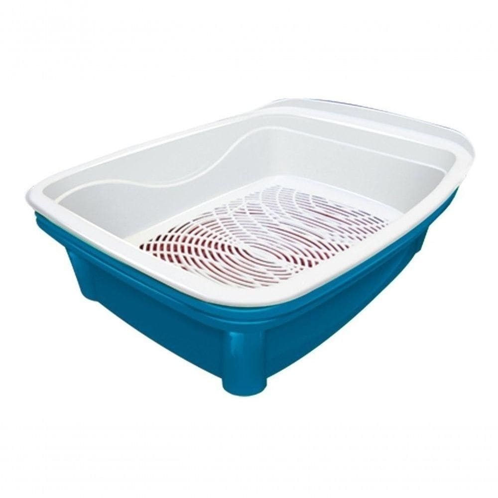 Banheira Caixa De Areia Higiênica Gatos 3 Peças Furacão Pet - Azul