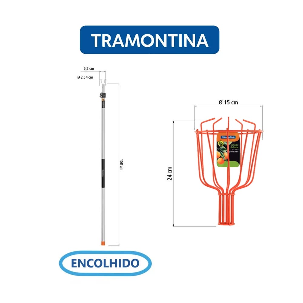 Colhedor de frutas nº15 + cabo metalico 3mt tramontina