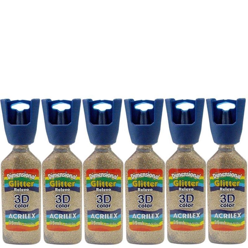 Kit C/6 Dimensional Glitter Rel3D 215 Champagne Acrilex 35Ml