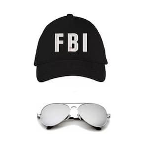 Fantasia FBI C/ Boné Bordado Branco e Óculos Espelhado