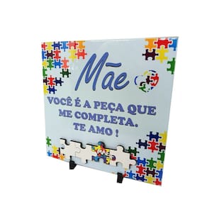 Porta Retrato Presente Azulejo Dia das Mães Autistas 20 x 20 cm com peças brancas