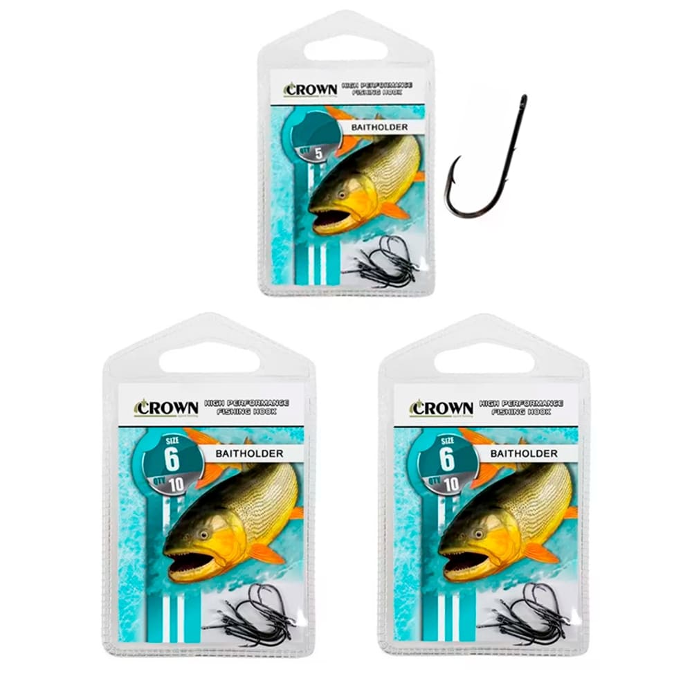 Kit Anzol Pesca Crown Baitholder Black nº 2/0 Contém 3 Cartelas 30 Unidades
