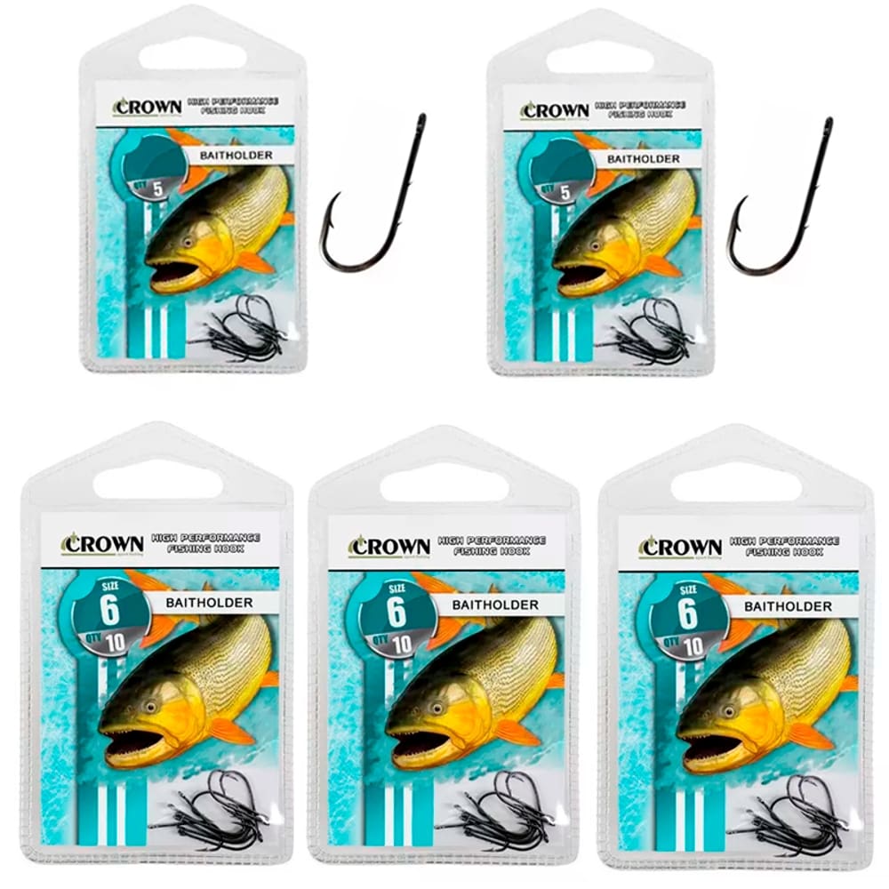 Kit Anzol Pesca  Crown Baitholder Black nº 4/0 6/0 8/0 10/0 25un (1 Cartela Cada)
