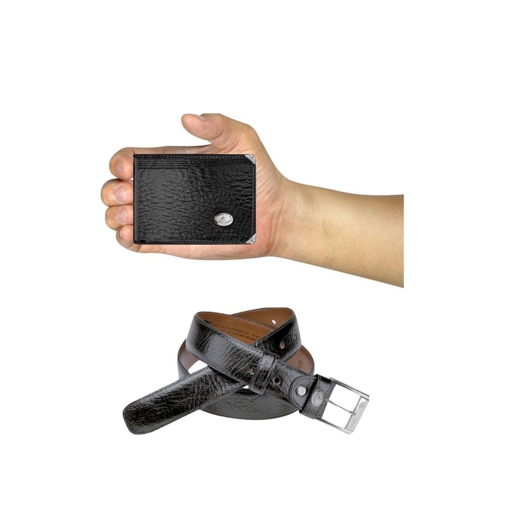 Kit Carteira Pequena Mitty Couro + Cinto Mitty M0 S4 Preto