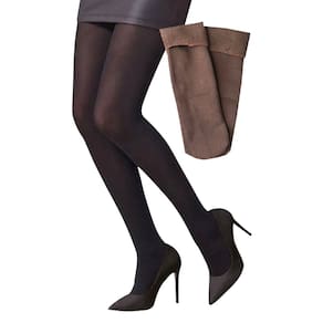 Meia Calça Fio 40 Preta - Adulto Tamanho Único + Meia Feminina Térmica Canelada com Pelúcia Fleece Frio Intenso