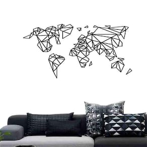 Quadro Decorativo Vazado Mapa Mundi Geométrico MDF 3mm Preto