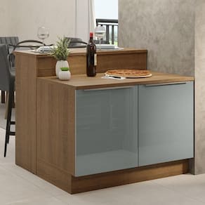 Ilha De Cozinha Com Bancada E Balcão 120 Cm Rustic/cinza Lux Madesa Rustic/cinza