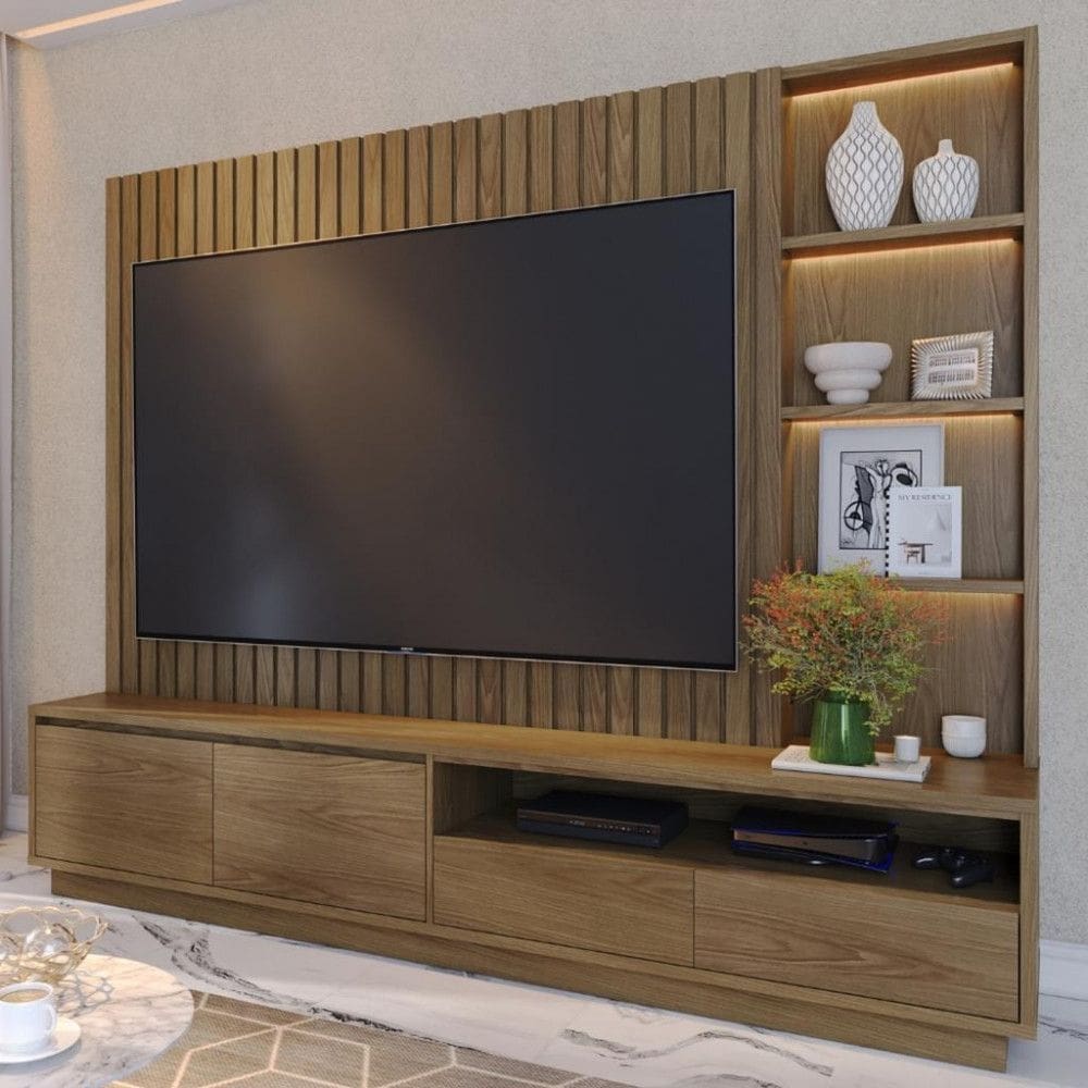 Estante Home para TV até 82 Polegadas 4 Gavetas Ripado LED Cancún Colibri