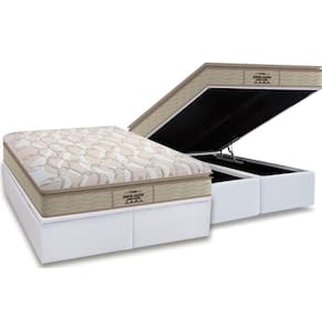 Cama Box Baú Queen: Colchão Espuma Probel D33 / AG65 Guarda Costas Extreme Resistence Pillow Top + Base CRC Courano White(158x198)