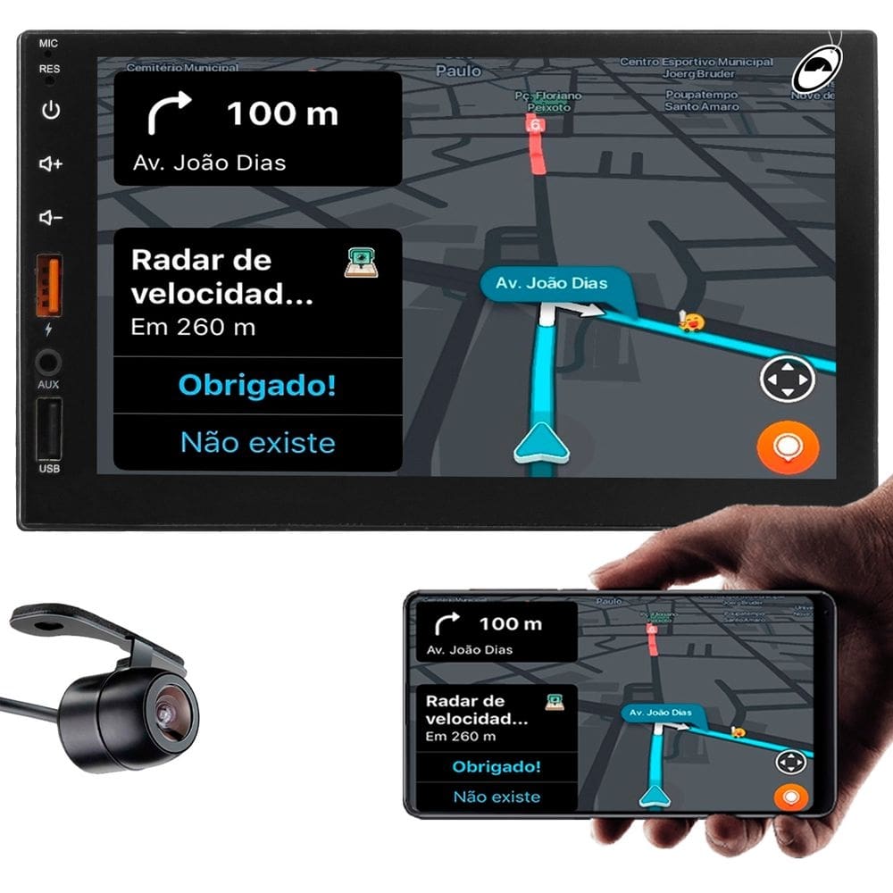 Multimídia MP5 2 Din 7 Polegadas HR-5407 Hurricane com android Auto e CarPlay + Câmera Ré