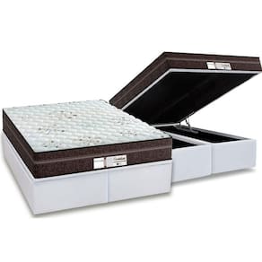 Cama Box Baú Queen: Colchão Molas MasterPocket Ensacadas Probel ProDormir Evolution + Base CRC Courano White(158x198)