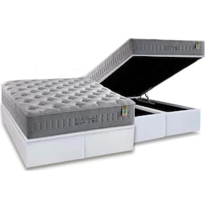 Cama Box Baú Queen: Colchão Molas Anjos MasterPocket Ensacadas Soft Dream + Base CRC Courano Branco(158x198)
