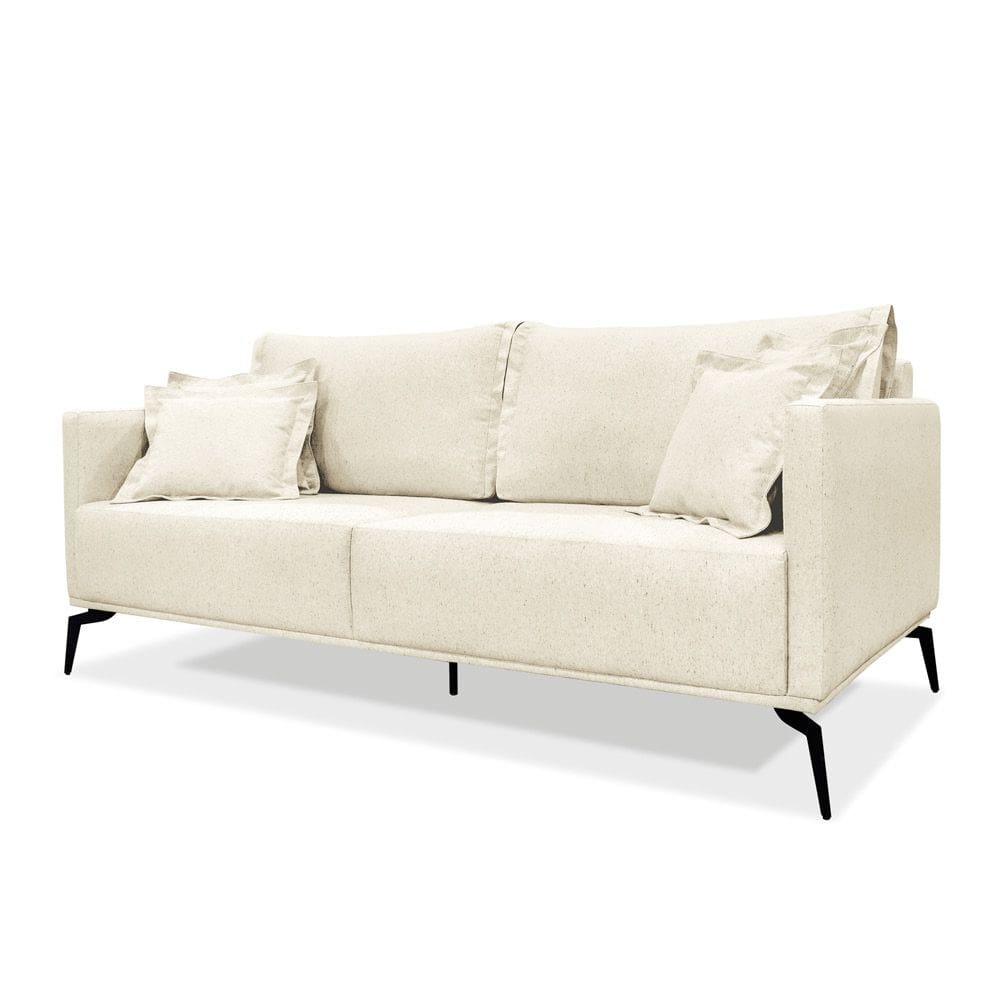 Sofá 3 Lugares Pé de Ferro Preto Rafaela 220 cm Linho Natural S04 - D`Rossi