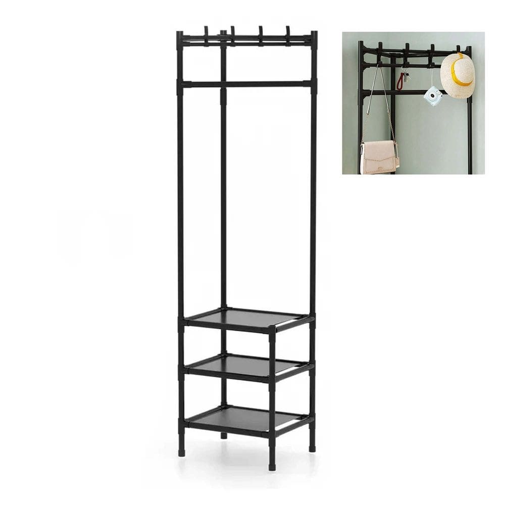 Arara Cabideira de Canto Prateleira 3 Andares Rack Sapateira Gancho Versatil Resistente Calçado Chinelo Roupa Blusa Casaco Multiuso Organização