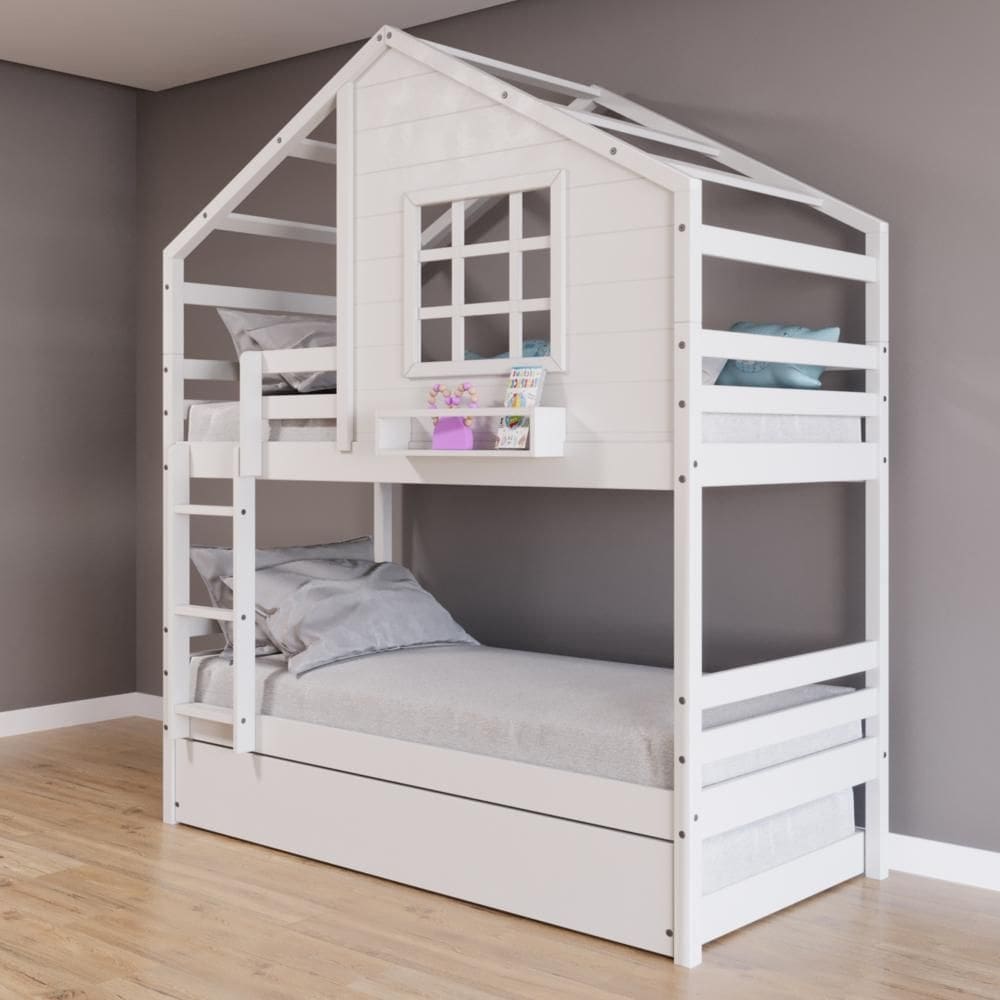 Treliche Casinha com Janela Madeira Maciça Branco Housin