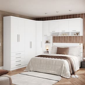 Quarto de Canto Casal com Guarda Roupa Aéreo e Cabeceira Alpes Luciane Móveis
