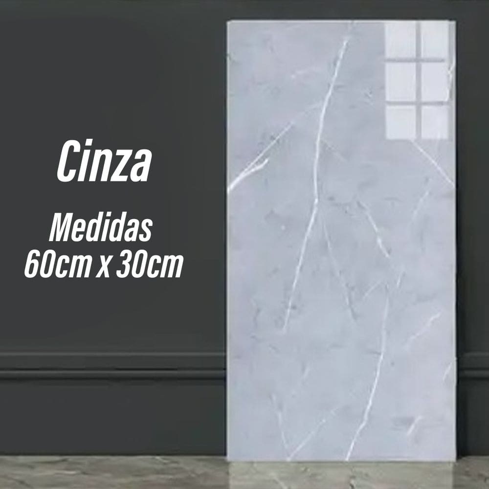 12 Placa Adesiva Parede Painel Vinílico Mármore Cinza 30x60
