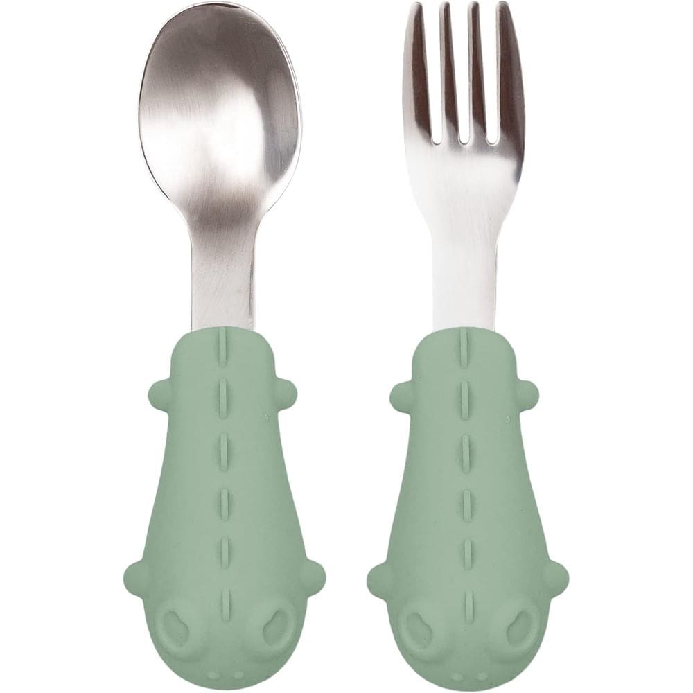 Kit Talheres Dino em Silicone e Aço Inoxidável - Verde