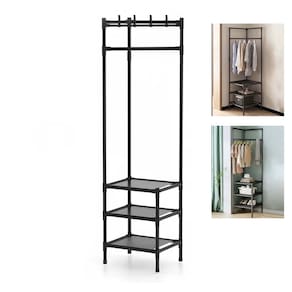 Arara Cabideira de Canto Rack Prateleira Sapateira Gancho Calçado 3 Andares Chinelo Roupa Blusa Casaco Multiuso Organização Versatil Resistente