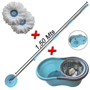 Mop Giratório Cesto Inox Cabo 1,50 Mts Com Rodinhas 2 Refis