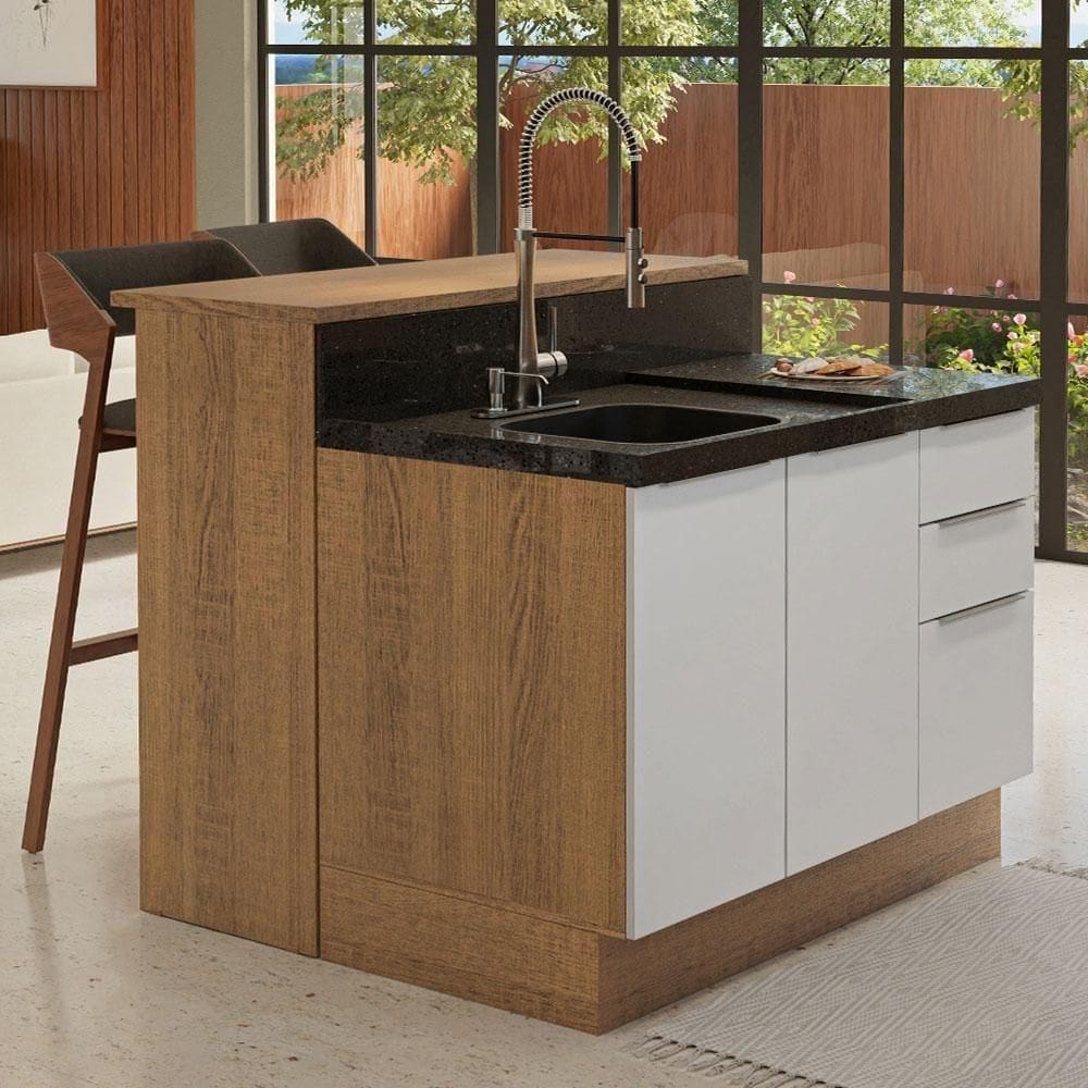 Ilha De Cozinha Com Bancada E Balcão 120 Cm Rustic/branco Stella Madesa Rustic/branco