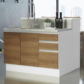 Ilha De Cozinha Com Bancada E Balcão 120 Cm Branco/rustic Glamy Madesa Branco/rustic
