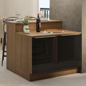 Ilha De Cozinha Com Bancada E Balcão 120 Cm Rustic/preto Lux Madesa Rustic/preto