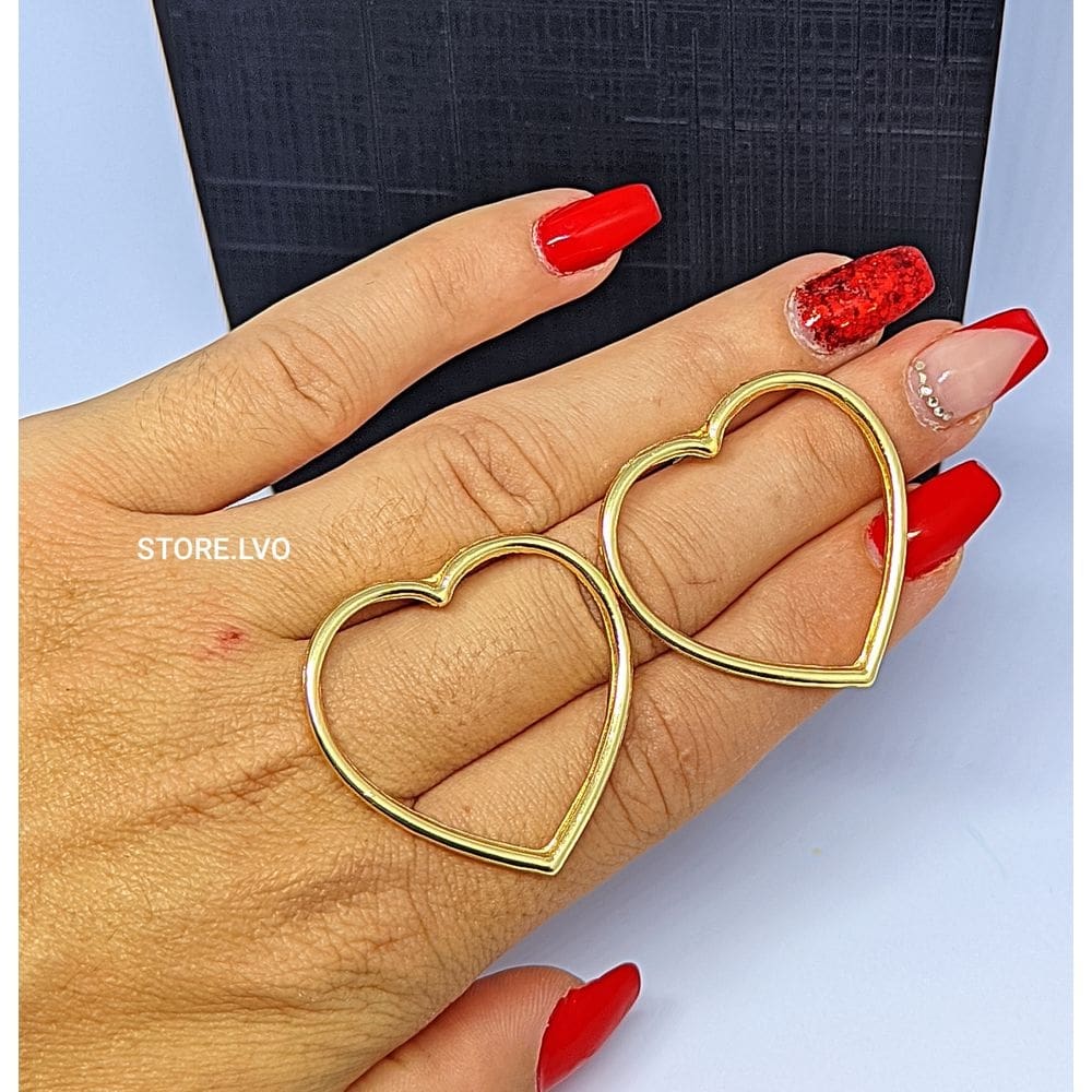 Brinco Feminino Coração Vazado Grande Folheado Ouro Dourado Par de Brincos Antialérgico Luxo Tendência