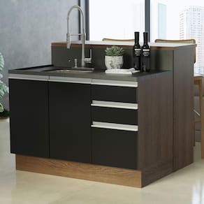 Ilha De Cozinha Com Bancada E Balcão 120 Cm Rustic/preto Glamy Madesa Rustic/preto