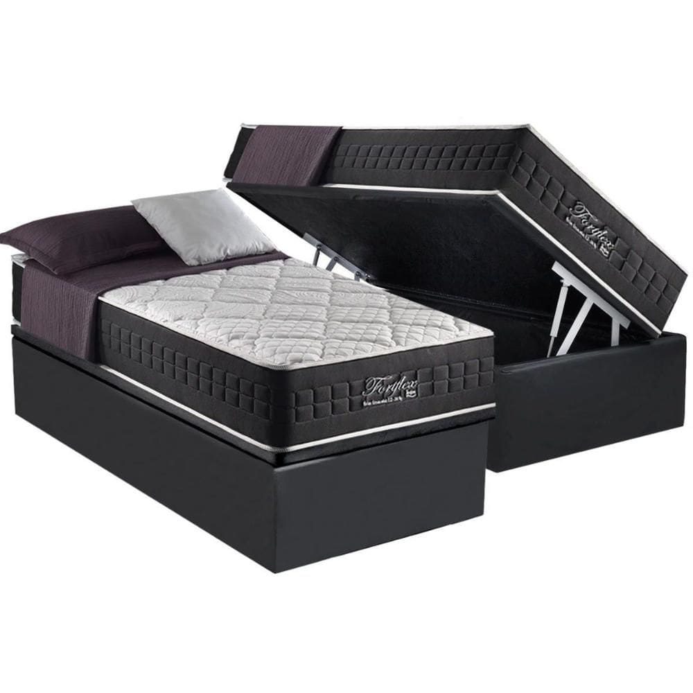 Cama Box Baú Solteiro: Colchão Molas Ensacadas Anjos MasterPocket Fort Flex + Base CRC Suede Cinza(88x188)