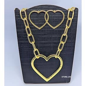Kit Colar e Brincos Corrente Elo Grosso Coração Mosquetão Grande Folheado Ouro Conjunto Par de Brinco Antialérgico Luxo