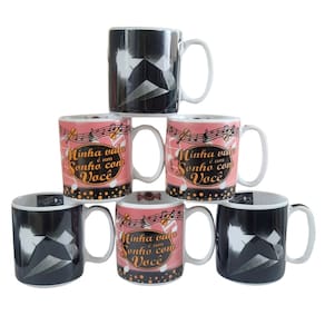Kit Jogo 6 canecas 300ml Frases Namorados - Chocolate2