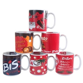 Kit Jogo 6 canecas 300ml Frases Namorados - Chocolate1