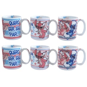 Kit Jogo 6 canecas Stitch 300ml Frases Namorados - Porcelana