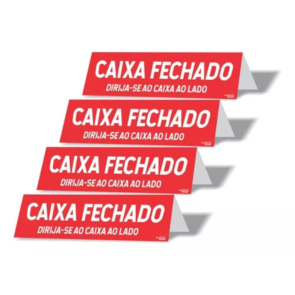 Placa Caixa Fechado Display 30x7cm Frente Verso Balcao 4un