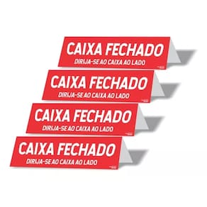 Placa Caixa Fechado Display 30x7cm Frente Verso Balcao 4un