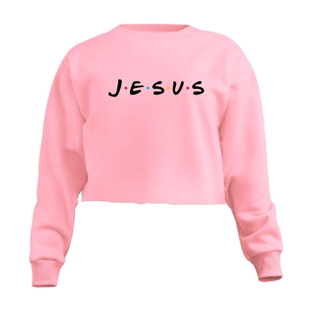 Blusa Cropped Moletom Jesus Equilíbrio Bem e Mal Feminino Personalizado com Cintura Descosturada