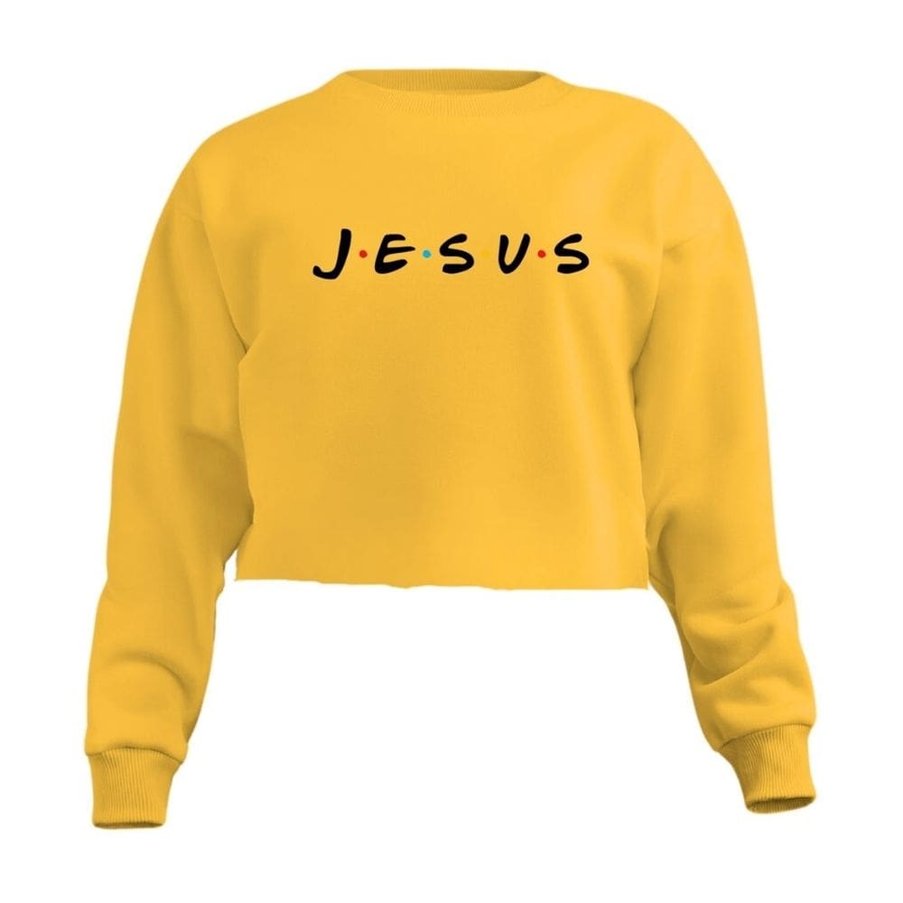 Blusa Cropped Moletom Jesus Equilíbrio Bem e Mal Feminino Personalizado com Cintura Descosturada