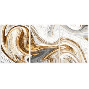 Quadro Decorativo Dourado Com Branco Midiapoparte Em 3 Peças