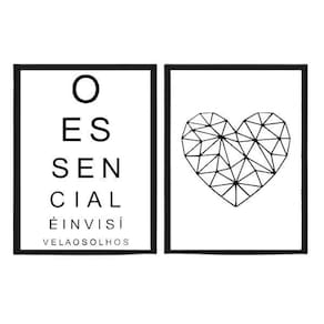 Kit 2 Quadros O Essencial É Invisível Olhos 33X24Cm - Preta