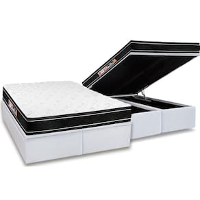 Cama Box Baú Queen: Colchão Espuma Castor D33 Black e White Double Face + Base CRC Courano White(158x198)
