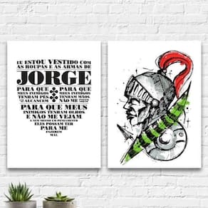 Kit 2 Quadros São Jorge Espada Oração 33X24Cm
