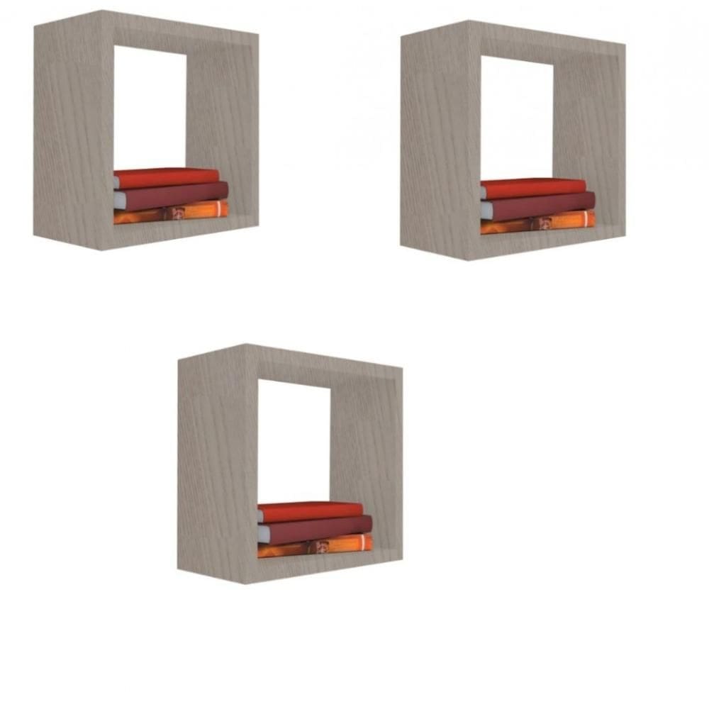 Kit 3 Nicho Decorativo 25x25x15 Cm Madeirado Em Mdf [F031]