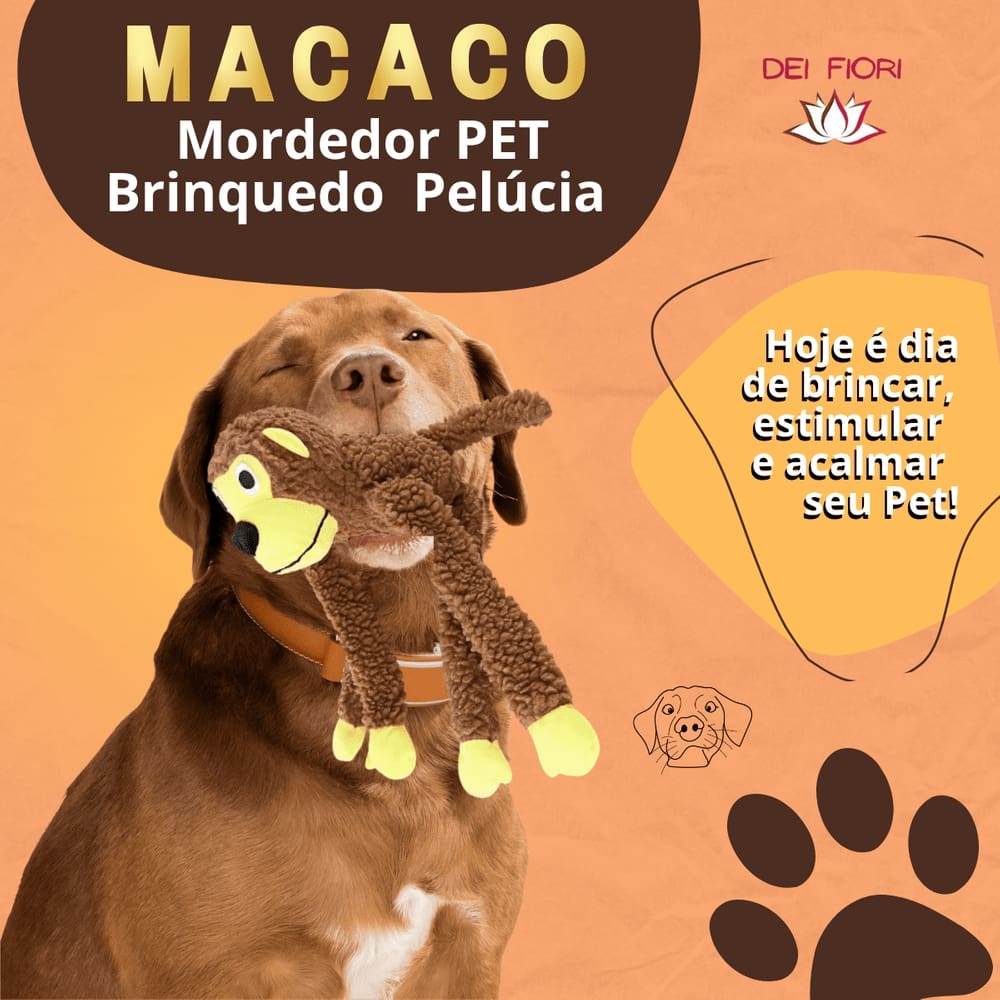 Brinquedo Pelúcia Macaco Mordedor Apito Cães Pet Cor Marrom