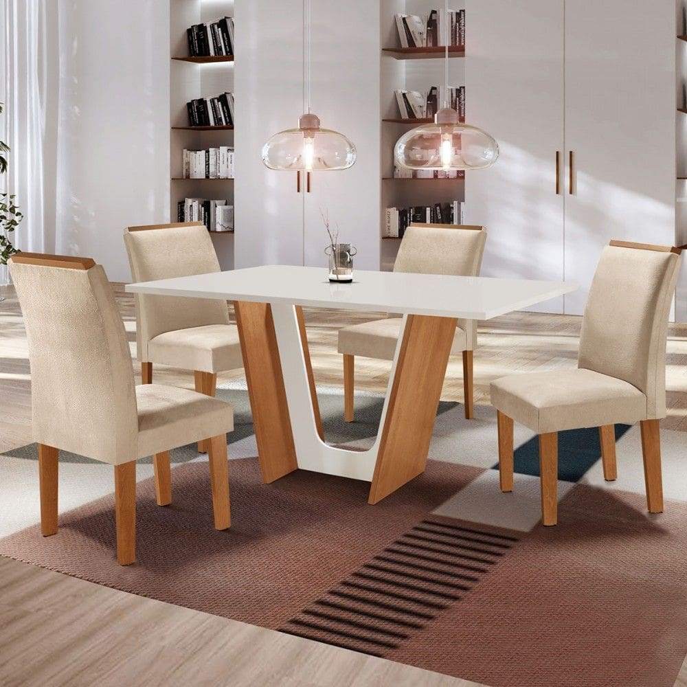 Mesa de Jantar 4 Lugares Austin Cinamomo/Off White/Suede Pena - Panorama Móveis