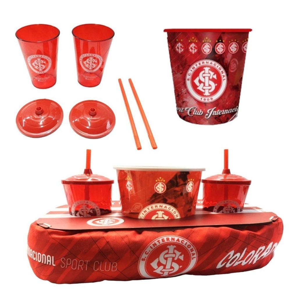 Kit Almofada Balde Pipoca + 2 Copos Canudo Casal + Porta