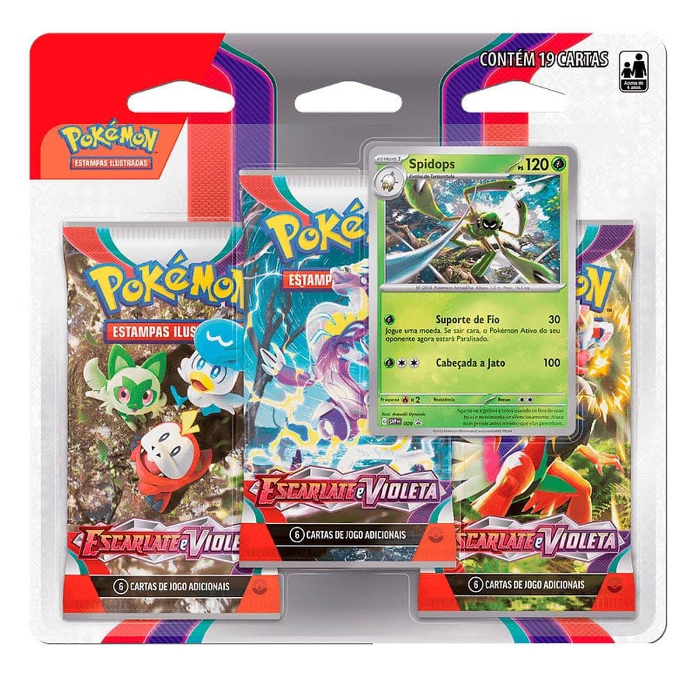 Pokémon Blister Triplo Escarlate e Violeta Fenda Paradoxal Pineco 33645 33646 - Copag